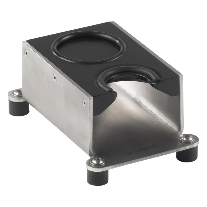 Ansicht JoeFrex Tamping Station schwarze Holzauflage