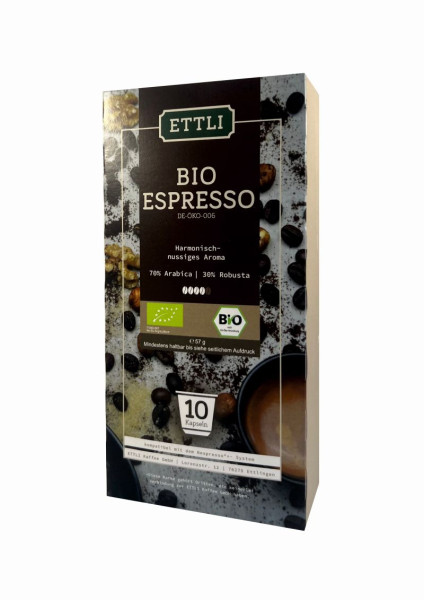 Bio Espresso 15 Kaffeekapseln in Verpackung
DE-ÖKO-006